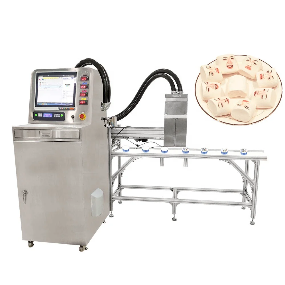High speed food pattern printer machine matched with conveyor belt for candy cookies ice cream pastries
