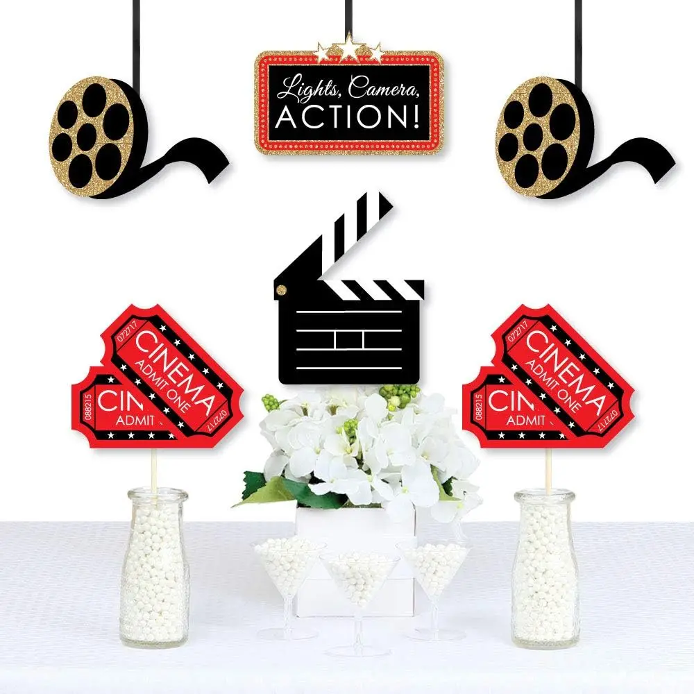 Red Carpet Hollywood Card Movie Ticket And Movie Reel Decoration DIY Movie Night Party Must Have 20Piece Set