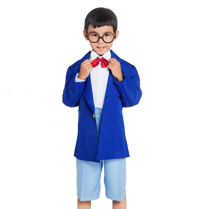 Kids Adult Anime Detective Conan Cosplay Costume Case Closed Conan Edogawa School Uniform Halloween Shorts Glasses Tie Set Cloth