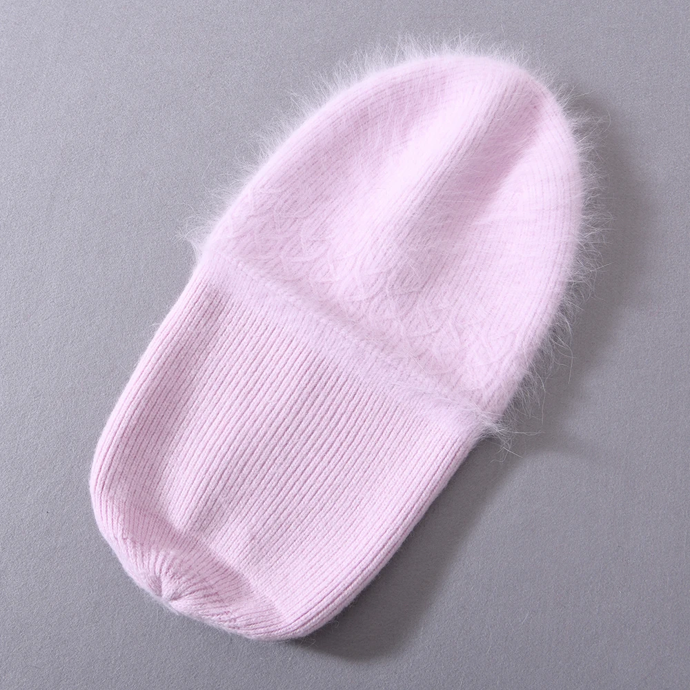 Womens Winter Beanie Hats Warm Skull Soft Stretch Solid Color Wholesale Thick Warm Long Angora Wool Knit Winter Beanie Luxury