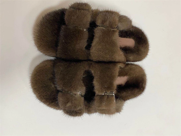 Fashion Full Mink Skin Fur Slippers For Women