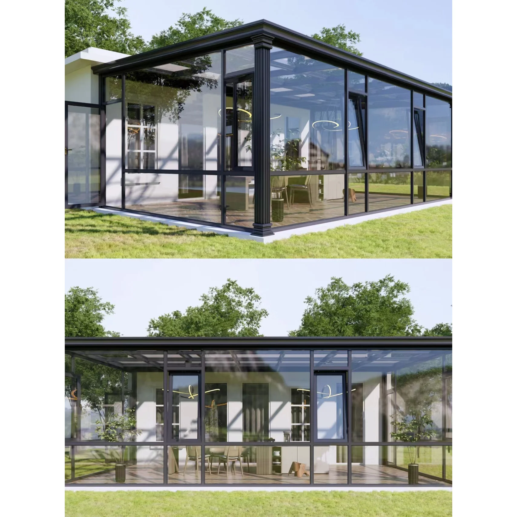 Orient Modern Design Aluminium Commercial Sunroom Free Standing Glass House for Outdoor Patio for Villas and Winter Gardens