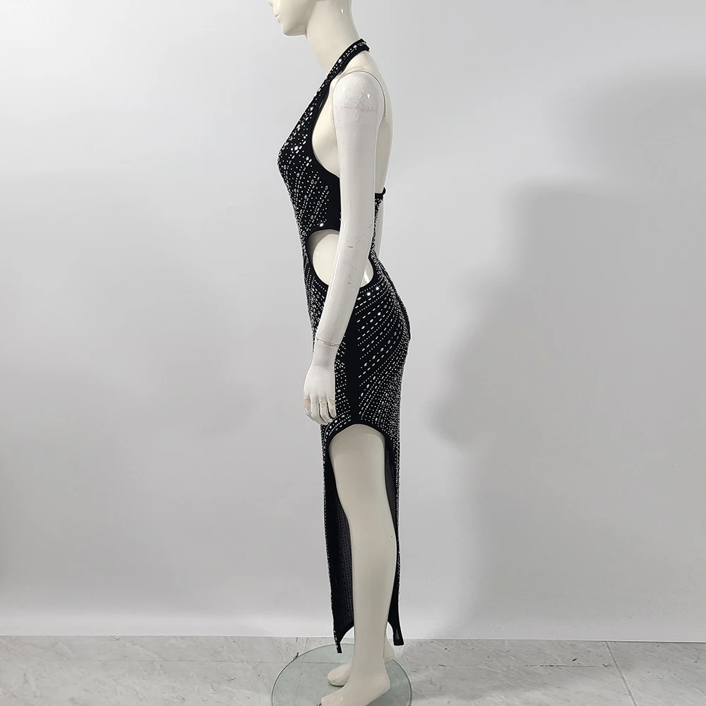 2024 new designer  women bodycon celebrity Evening Party  beading sexy club dress