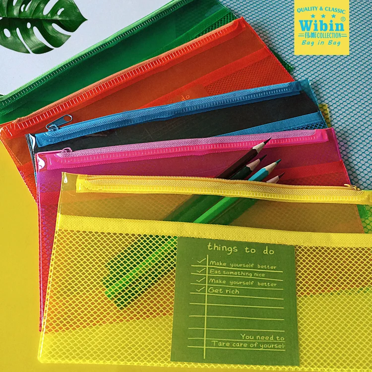 3-Ring Pencil Pouch Binder Stationery Bag 3 Ring Binder Zipper Pencil Pouch with waterproof clear PVC Mesh Window