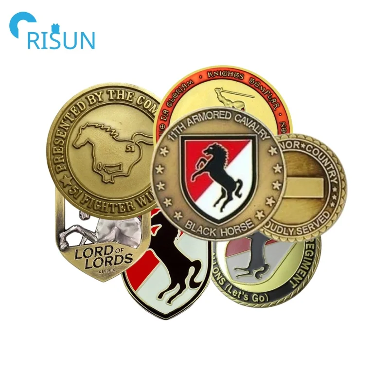 Manufacture Metal Alloy Custom 2D 3D Horse Coin Knights Templar Horse Challenge Coin Black Red Horse Coins