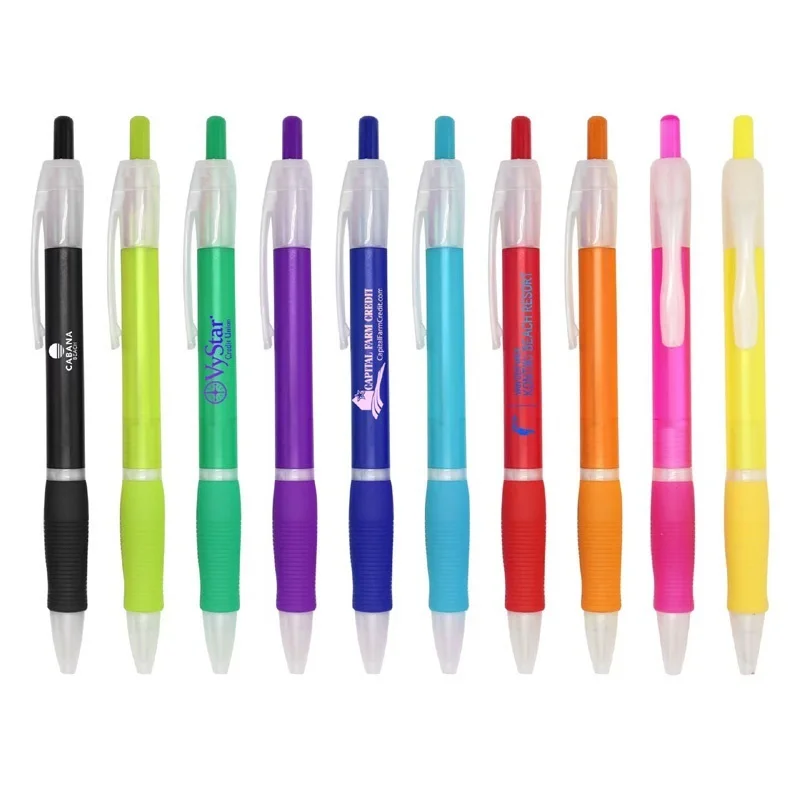 wholesale cheap custom logo transparent barrel ball pen plastic frozen clear pen