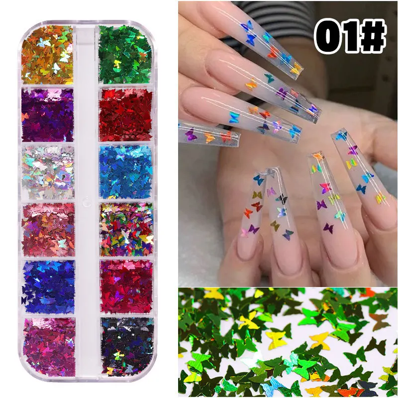 Mirror Butterfly Nail Sequins Paillette Mixed Colors Holographic Glitter 3D Flakes Slices Art Accessories