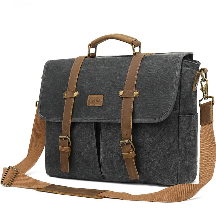 2021 Genuine Leather 15.6 Inch Mens Messenger Bag Briefcase Waterproof Vintage  Large Satchel Shoulder Computer Laptop Bag