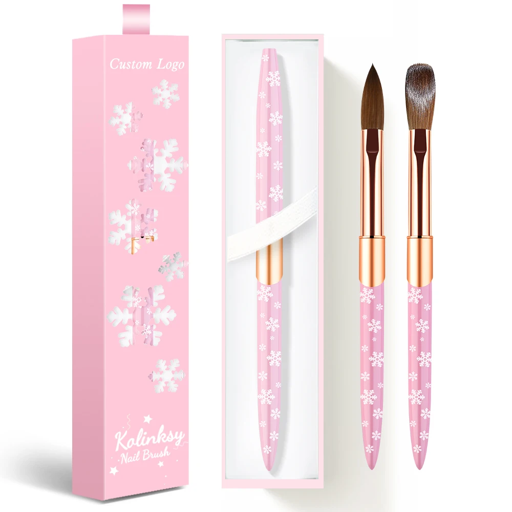 2022 Персонализированная кисть для акриловых ногтей Kolinsky, розовая металлическая Кисть для ногтей со снежинкой, кисть для акриловых ногтей Kolinsky, размер от 12 до 18