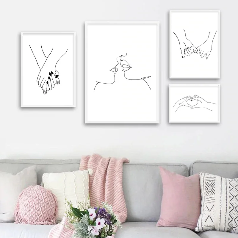 Modern Drawing Line Lover Holding Hands Abstract Nordic Poster Art Canvas Print Painting Home Decorative Wall Picture Minimalist