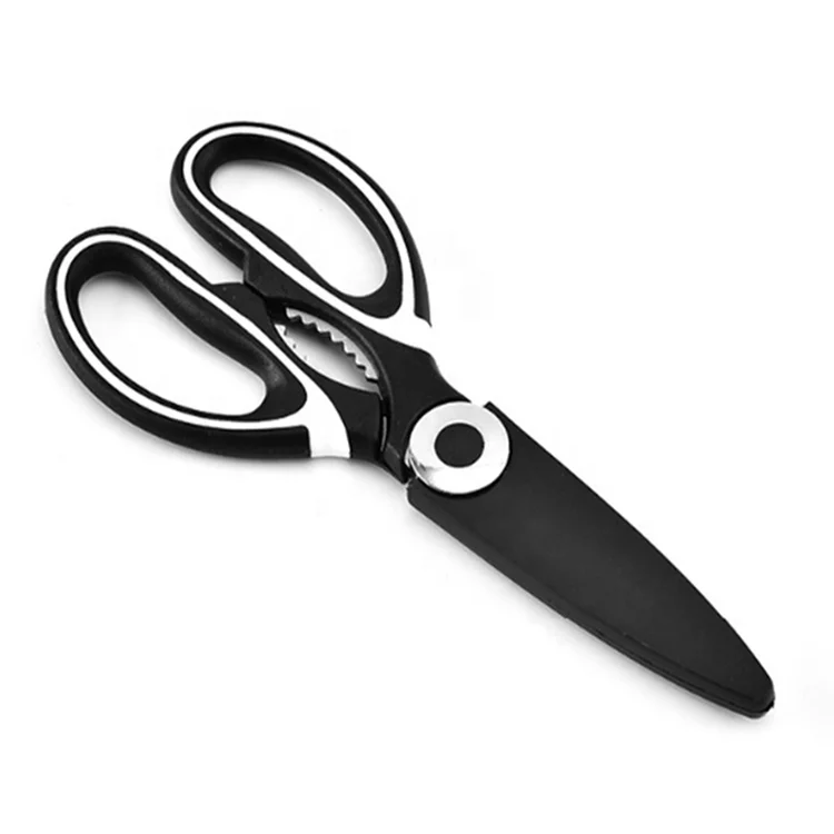 High QualityBrand New Customized Black And White Handle Kitchen Shears Scissors Magnetic Protect Cover