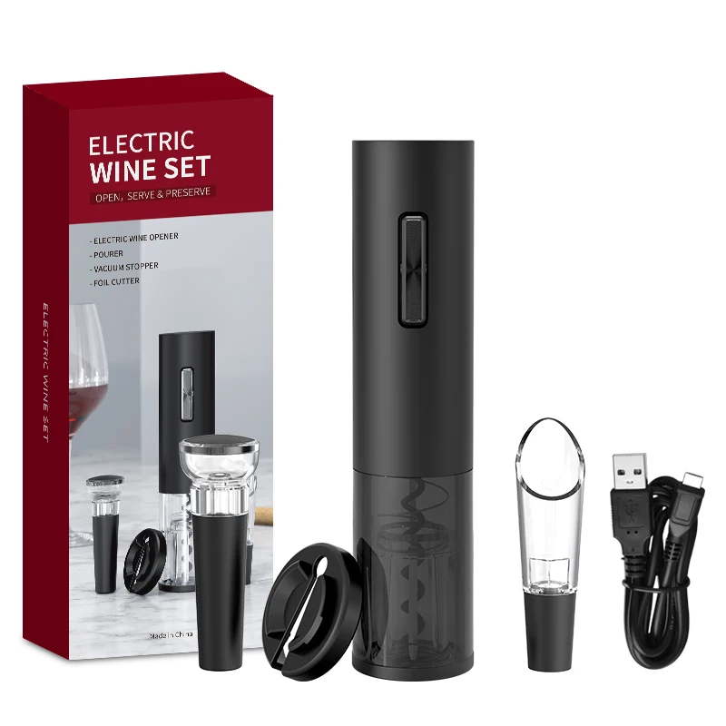 Amazon Best Electric Rechargeable Automatic Corkscrew Wine Pourer Vacuum Stopper Foil Cutter Kit Auto Openers Wine Opener Set