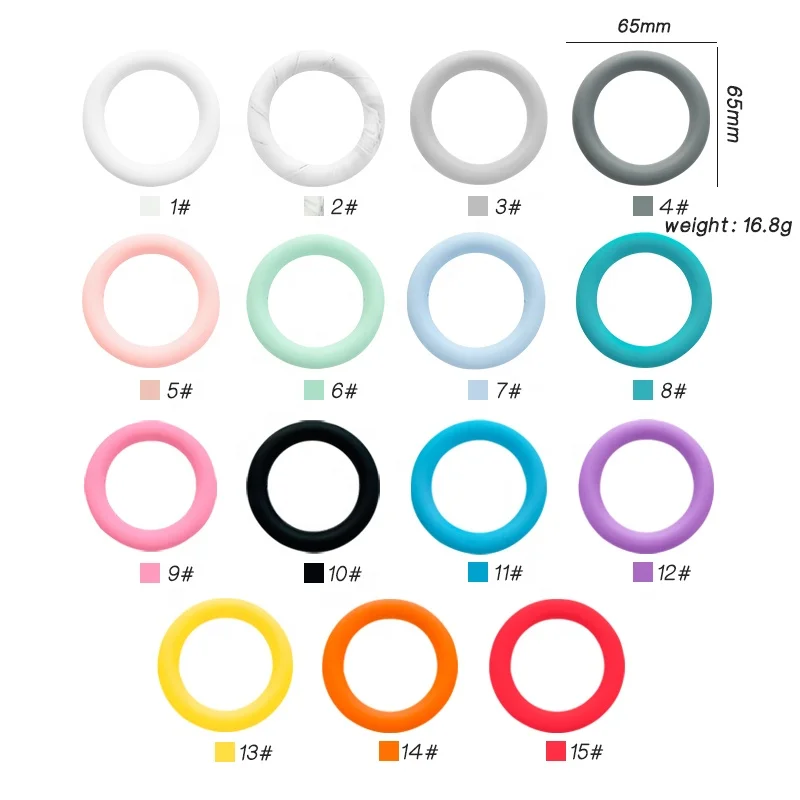 Wholesale Silicone Colored Teething Beads For Jewelry DIY Baby Beads 65mm Silicone Teething Ring For Diy Jewelry accessories