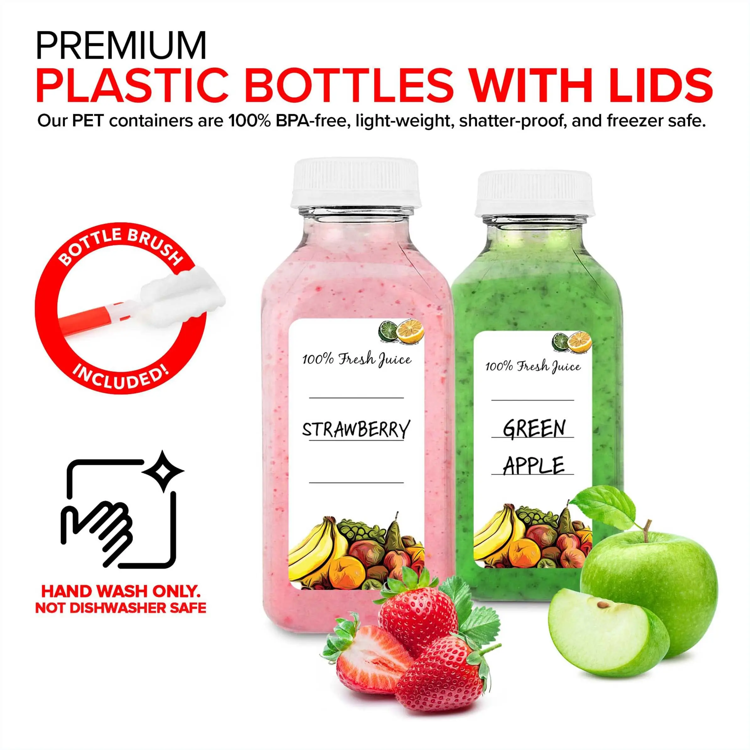 2 oz 6 oz 8 oz 10 oz 12 oz 16 oz clear beverage PET  plastic bottle cold pressed juice bottles with tamper proof cap