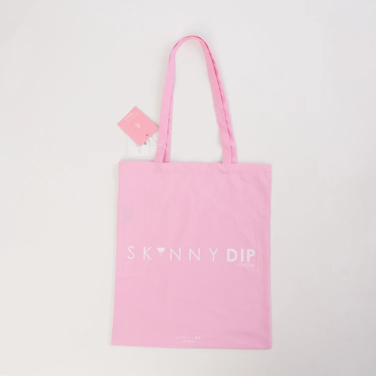 Custom Fine Quality Eco Friendly Blank Reusable Pink Black Cotton Canvas Tote Shopping Bags With Logos Printed