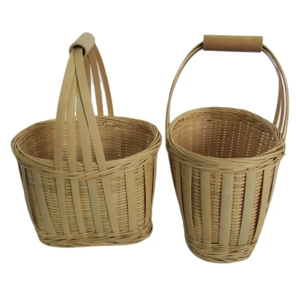 Pure handmade bamboo products portable bamboo basket bamboo woven environmental protection shopping basket fruit storage basket
