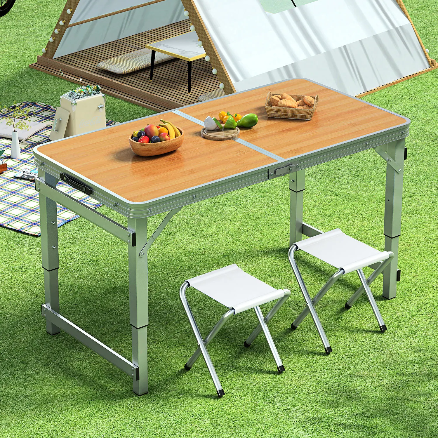Outdoor portable aluminum alloy foldable small tables folding table and chairs picnic tables