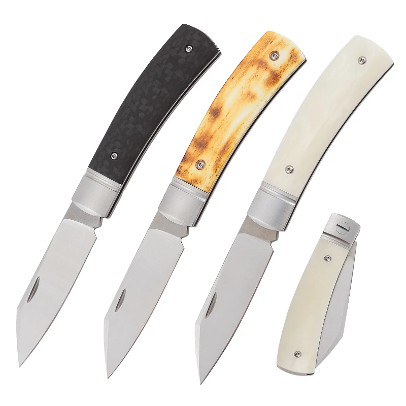 Factory customized wholesale sharp D2 steel folding knife OEM carbon fiber/cow bone handle camping survival hunting pocket knife