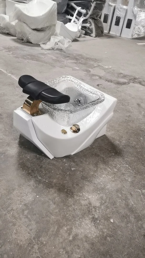 Golden Accessory White jet massage footbath Pipeless surfing pedicure sink Golden faucet pedicure bowl in pedicure basin