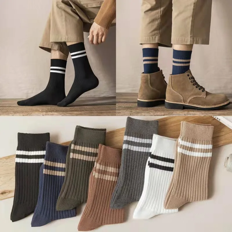 Custom logo socks men work organic cotton knit solid soft stripped dress socks for men