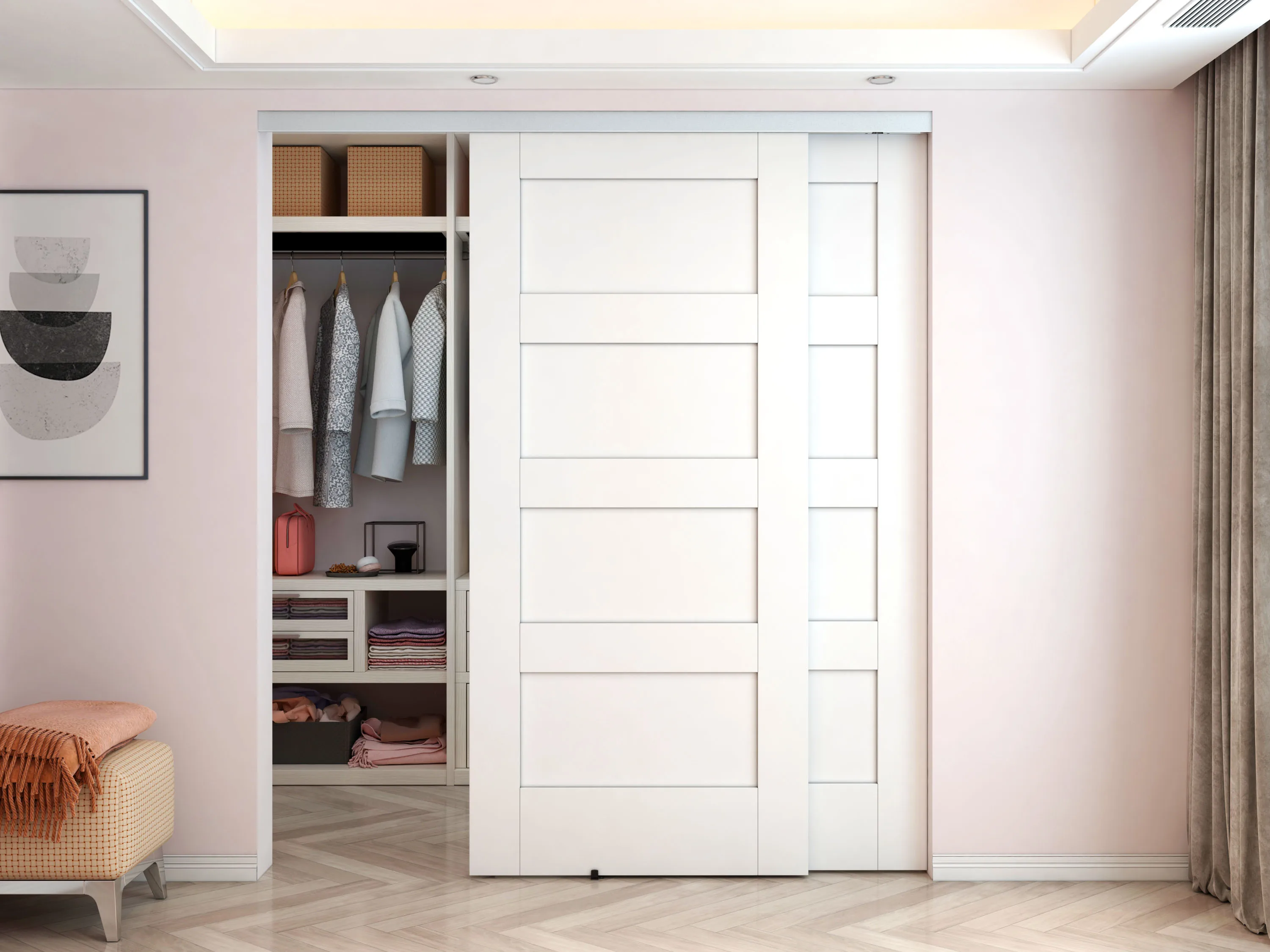 72 Inch Aluminum Track Interior Bypassing Sliding Wooden Door System for Closet