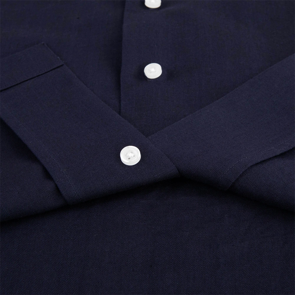 Wholesale custom print pattern comfortable breathable high quality solid color cotton linen shirt for men