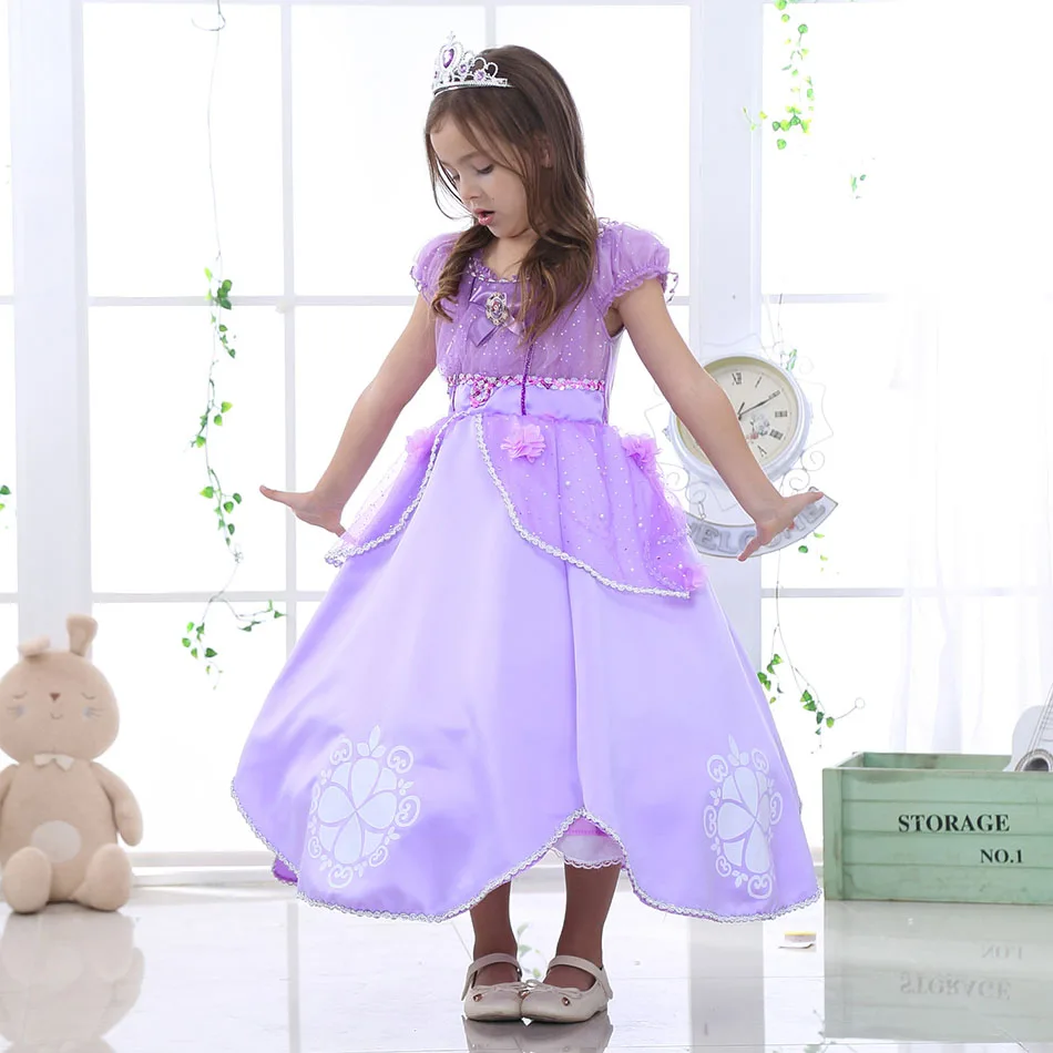 Kids Party Clothing Magic Stick Crown Children Costume 2022 Cosplay Sofia Princess Dress Children Bows Pearl Birthday Costume