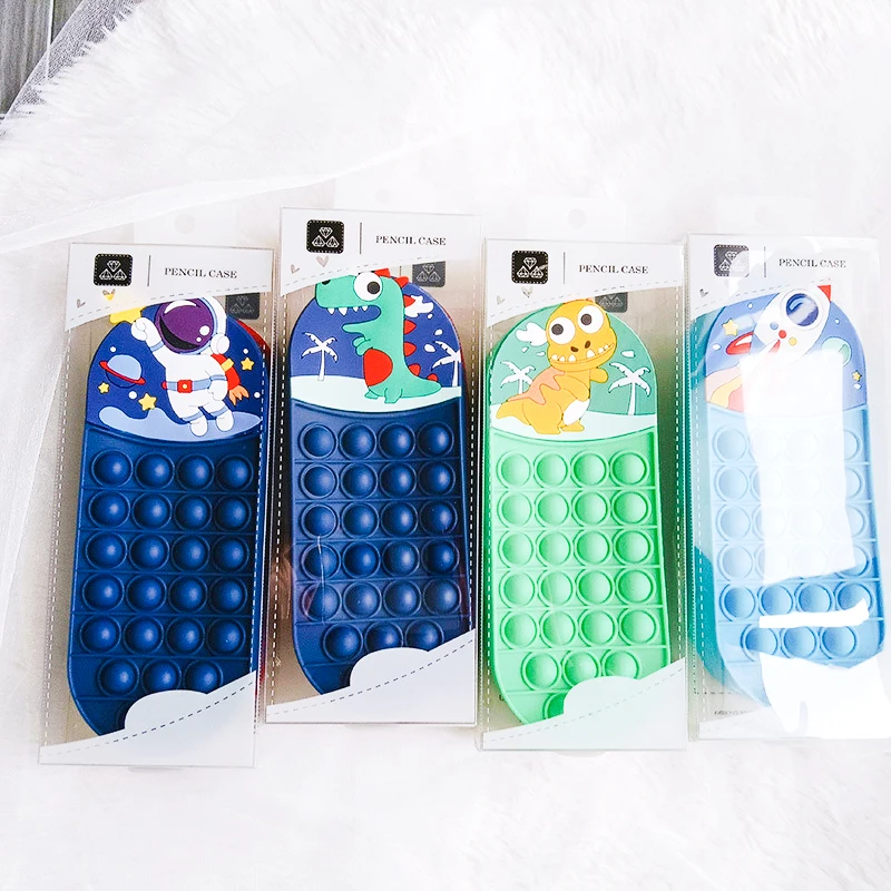 New New Space Dinosaur Fidget Pen Bag Silicone Push Pop Bubble Fidget Toy Kids Popper Sensory Poppet Pencil Case School Bag