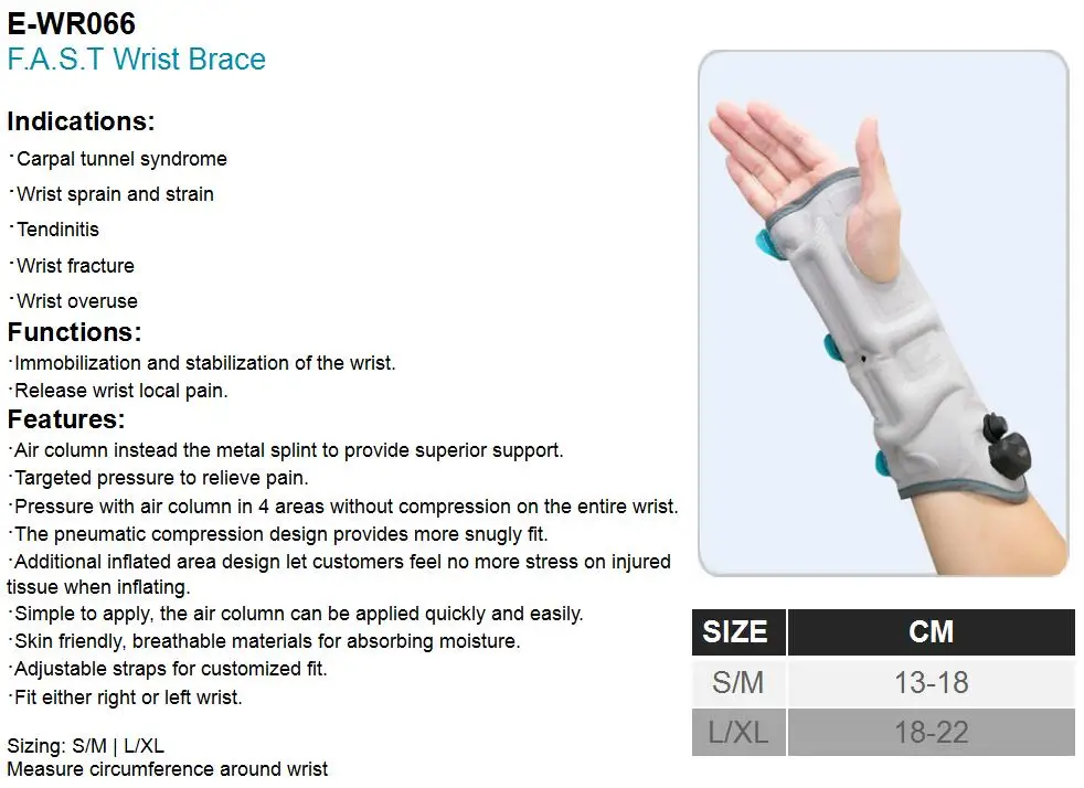 E-Life E-WR066  Medical F.A.S.T Wrist Brace hot sale profession adjustable orthopedic wrist brace