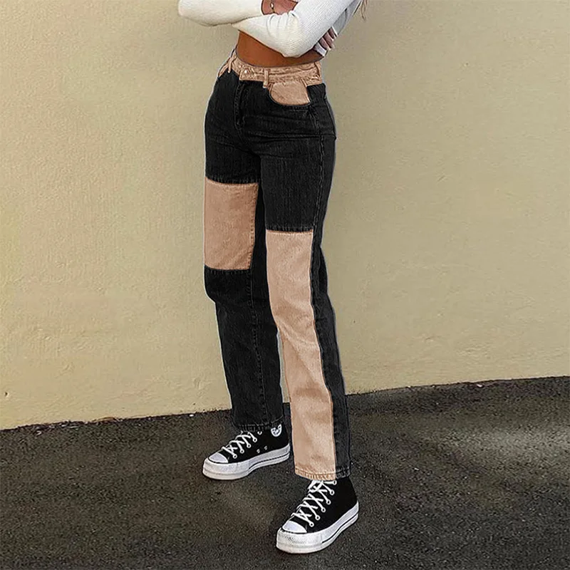 New Women Solid color Patchwork Slim jeans female elastic Splicing Fashion ladies Straight trousers