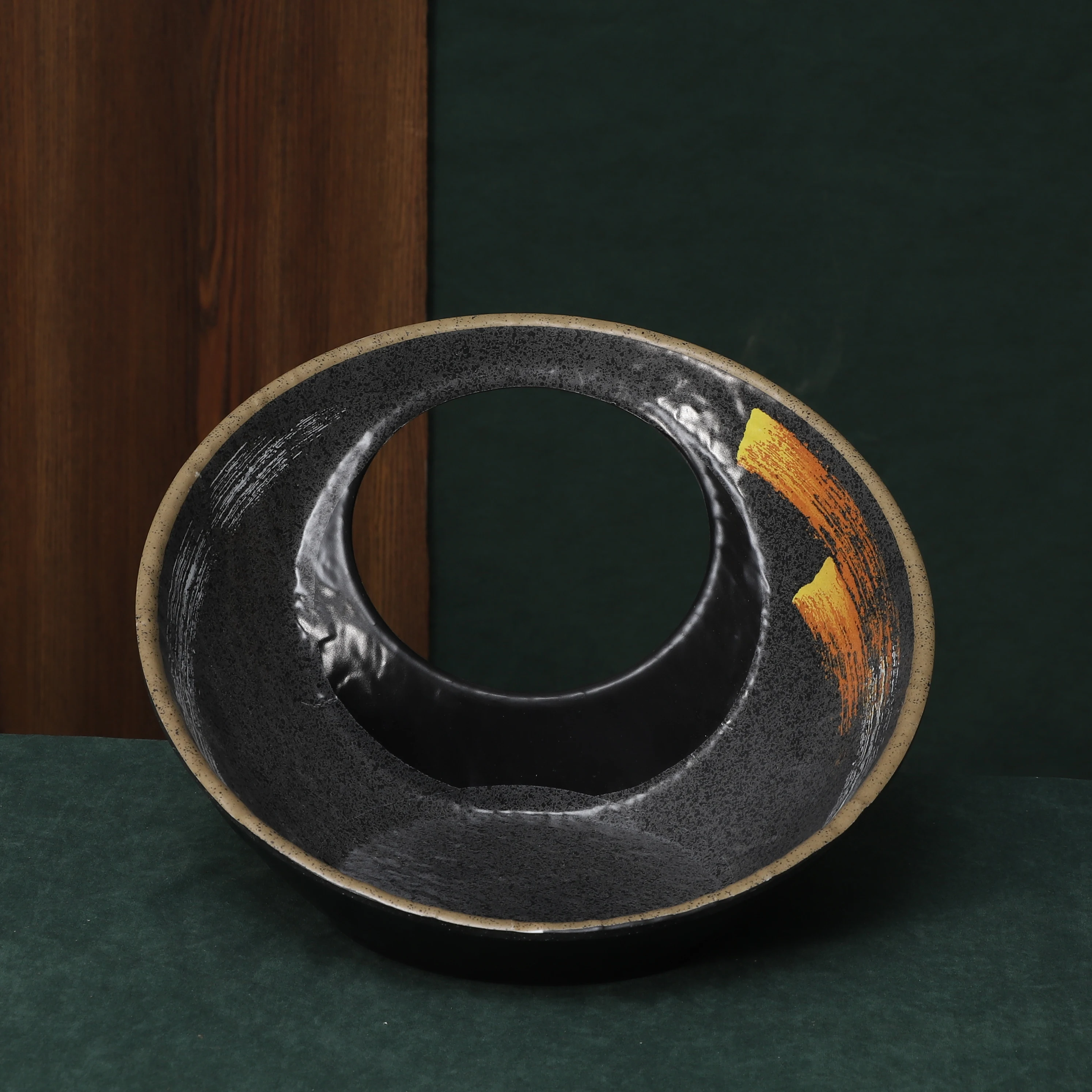 Factory supplier Moon design special shape melamine black matt plate dry snack dish for restaurant eco-friendly