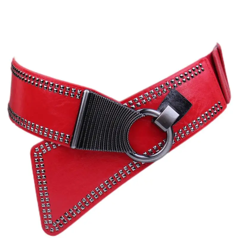 Новый женский ультра широкий пояс женский модный винтажный широкий эластичный пояс для платьев с заклепками в стиле ретро эластичный пояс