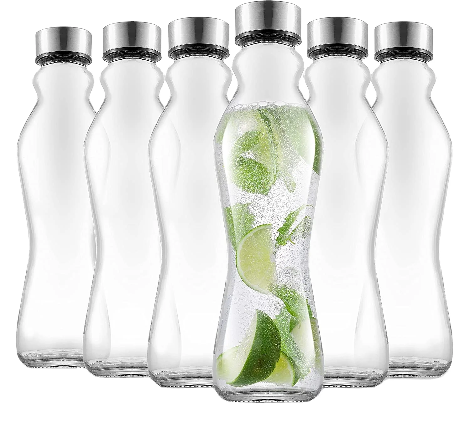 2020 Factory price Spring Glass Water Bottles Set of 6 - 18 oz Glass Bottles with Stainless Steel lids - Glass Drinking Bottles