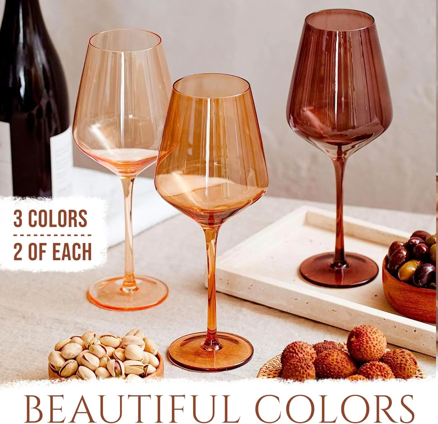 Top Seller 2024 Colored Wine Glass Set of 6 Elegant Colored Glass Stemmed Wine Glass Set of 6 Multi-colored Wine Glasses
