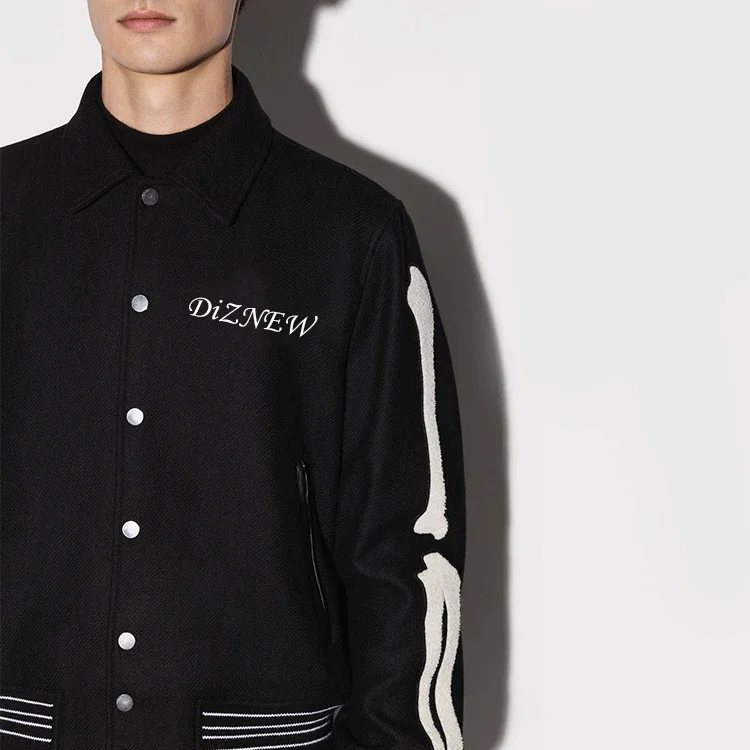 DiZNEW high quality Plain brand wholesale embroidered skull varsity jacket for men