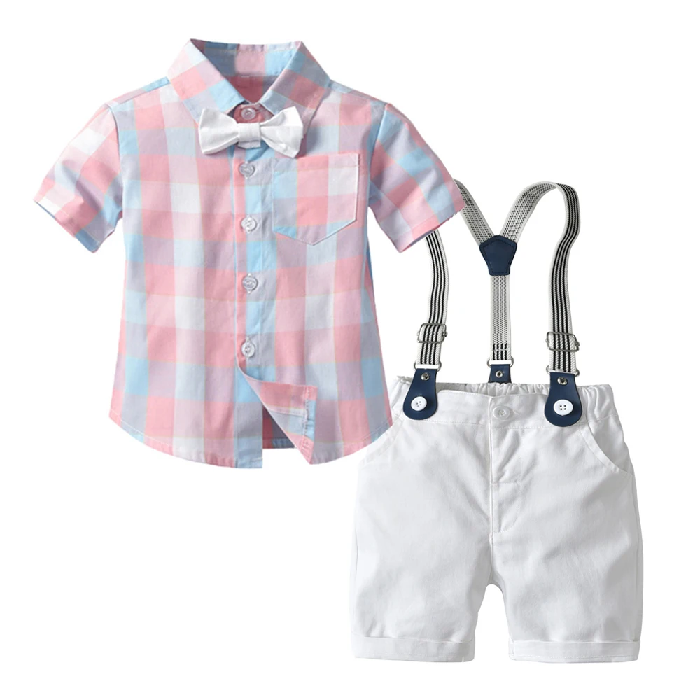 KB8006 Toddler Boys Birthday Party Clothes Outfit for Kid Boy Bow Tie Gentleman Strap Suit