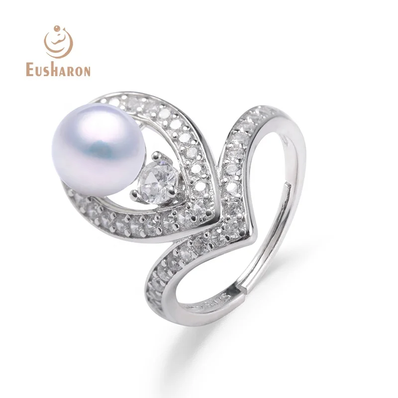 Crown Sterling Silver Mother Of Pearl Engagement Rings Mount