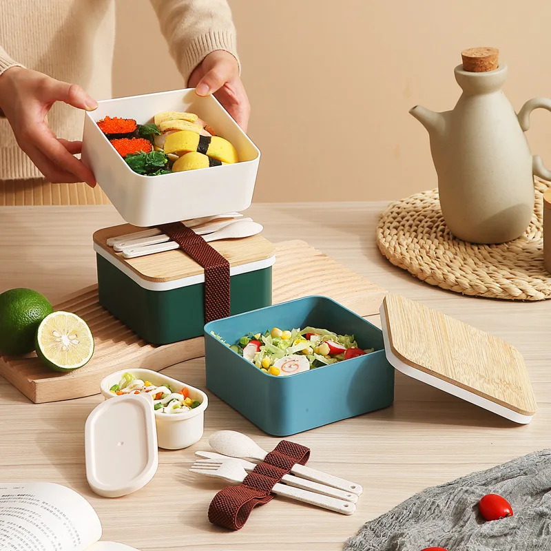 Eco friendly 2 compartment leakproof salad food container bpa free microwave tiffin japanese bento lunch box for office/adults