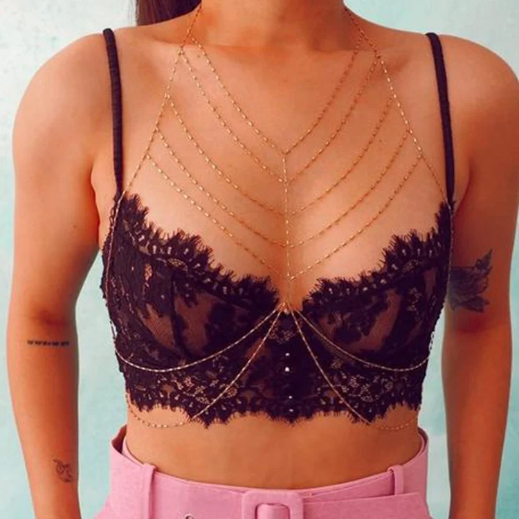 Western Boho Jewelry Accessories Inspirational Stainless Steel Jewelry Ladies Multi Layer Chain Lingerie Sexy Bra Body Chain