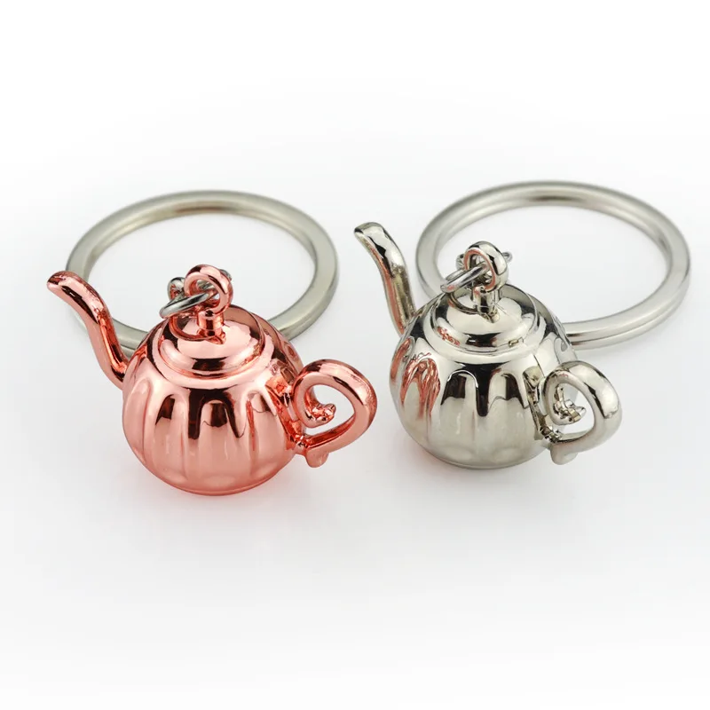 Hot Sale Customized Logo Metal Mini Coffee Machine Coffee Pot Keychain Kitchen Car Design Men Key Chain For Gifts