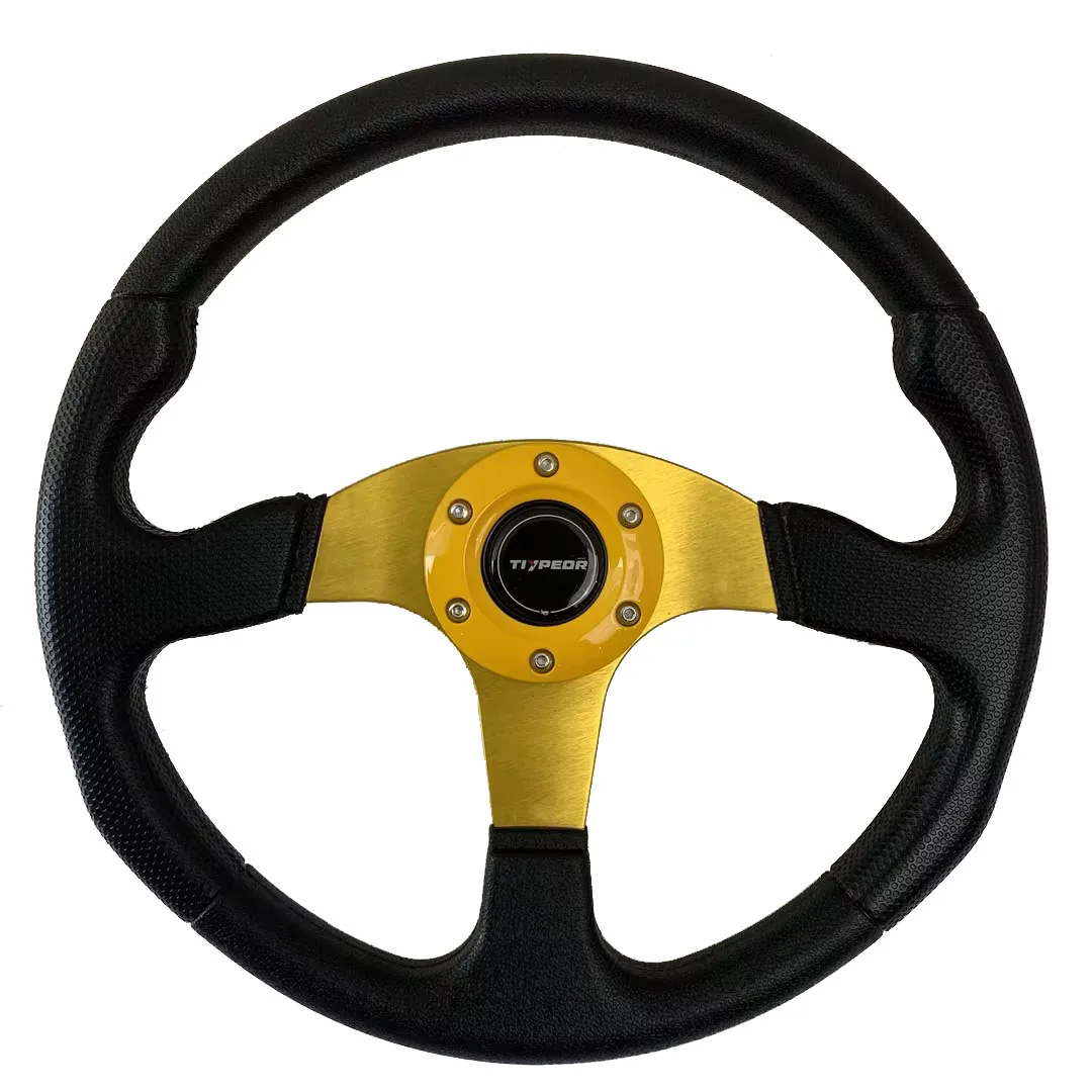 350mm Flat Corn Racing Drifting Steering Wheel 14inch Universal PU Leather 6 bolt Car Steering Wheel with Horn Button