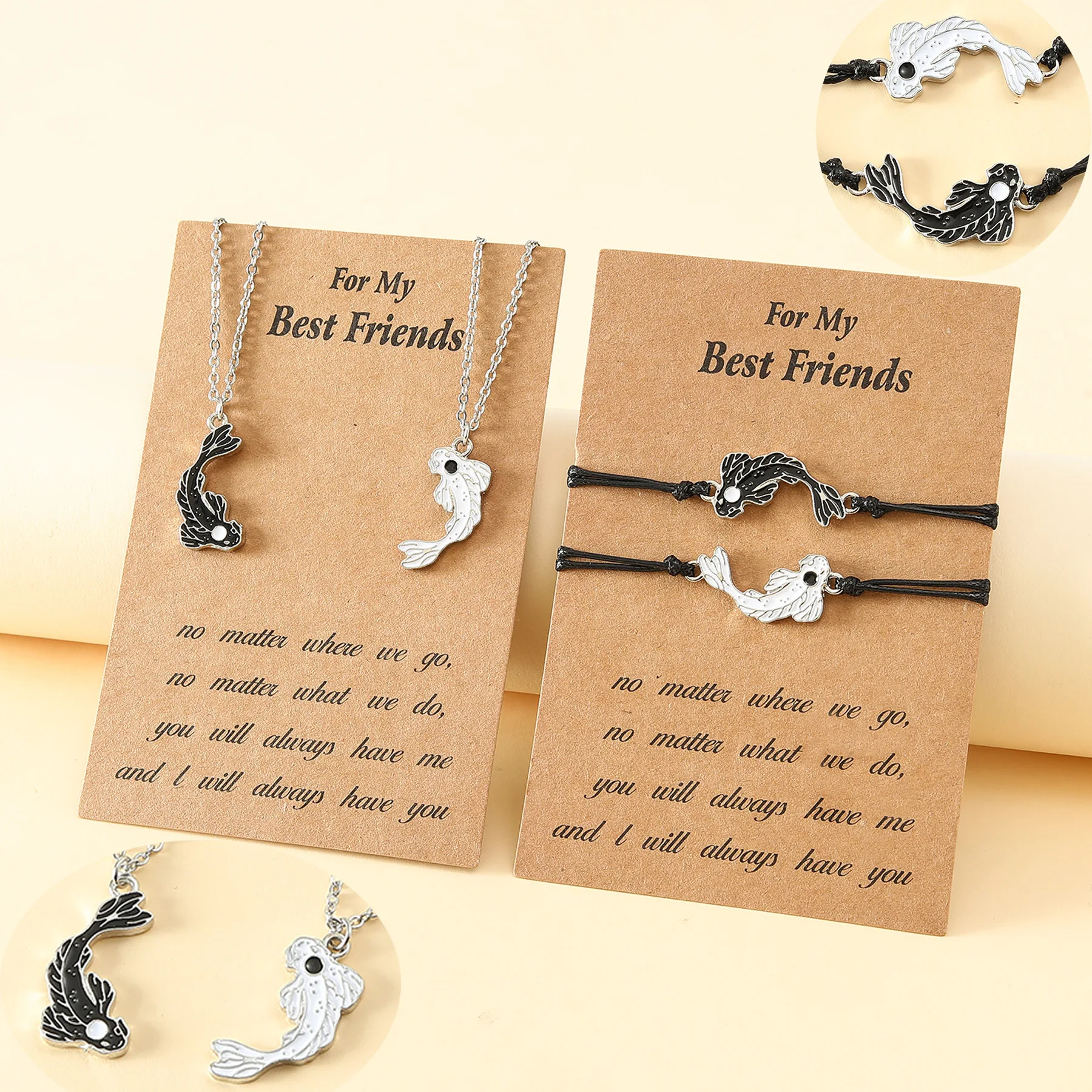 Tai Chi Yin Yang couple necklace Koi bracelet adjustable matching best friend bracelets for 2 matching yin yang