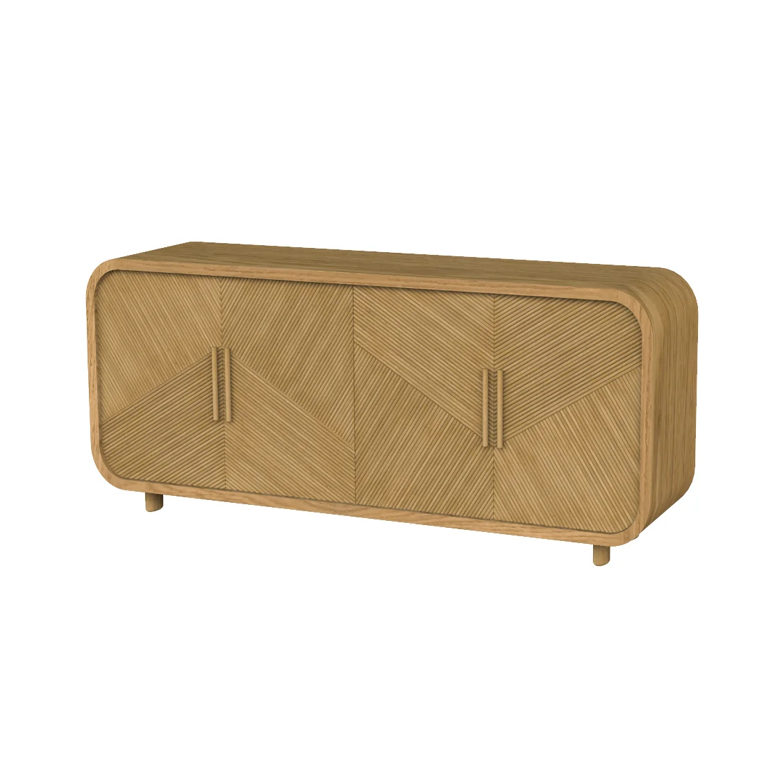 MRS WOODS Mid century modern solid wood oak sideboard buffet with four doors