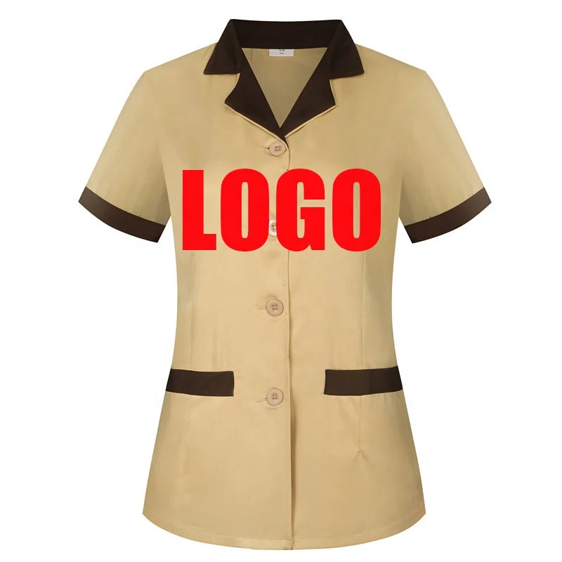 RX  Custom your brand color patchwork short sleeve shirt hotel uniform staff uniform hotel housekeeping hotel uniforms