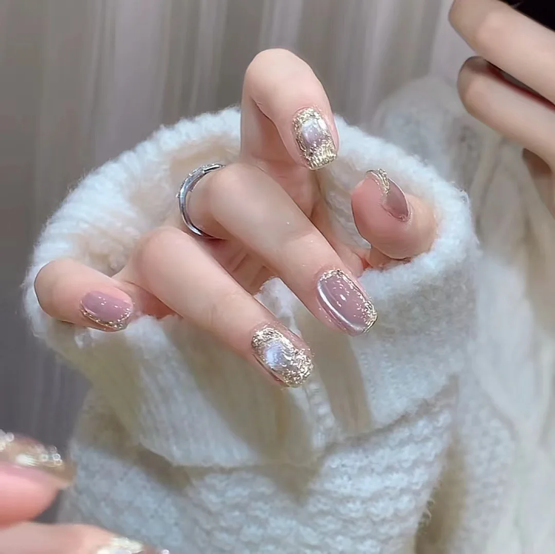 Handcrafted New Style Purple-Pink Cat Eye Press on Nails Custom Size Wholesale Artificial Nails