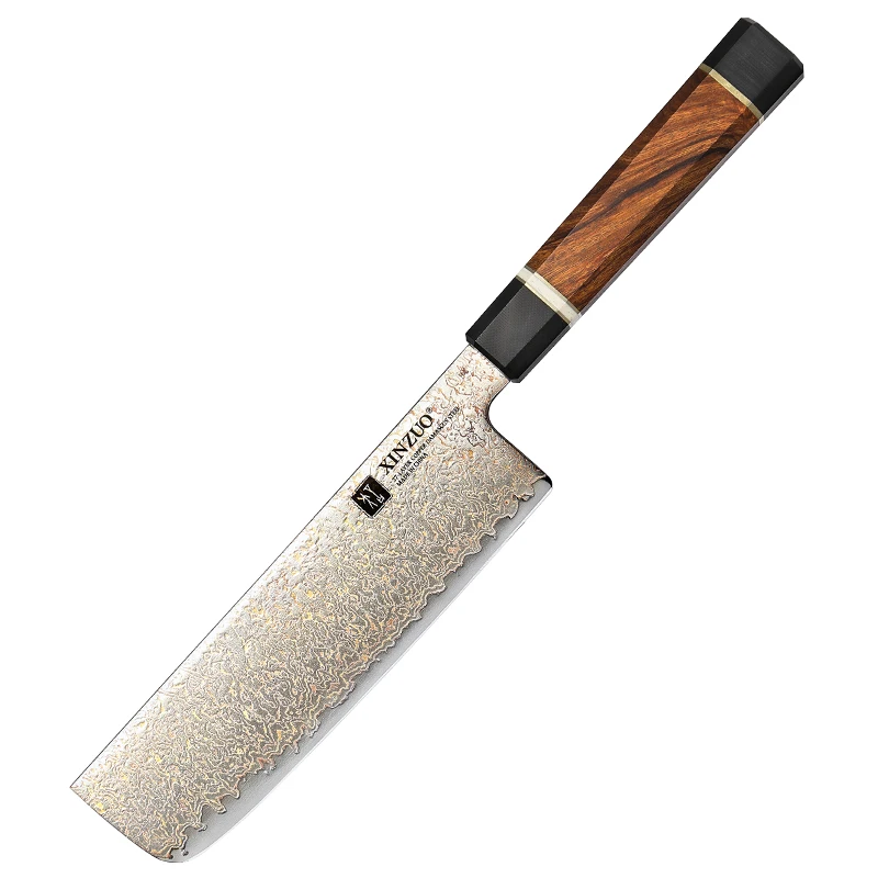XINZUO New Customized 37-Layer Copper Damascus steel Desert Ironwood Sharp Kitchen Vegetable Nakiri Knife with wooden box
