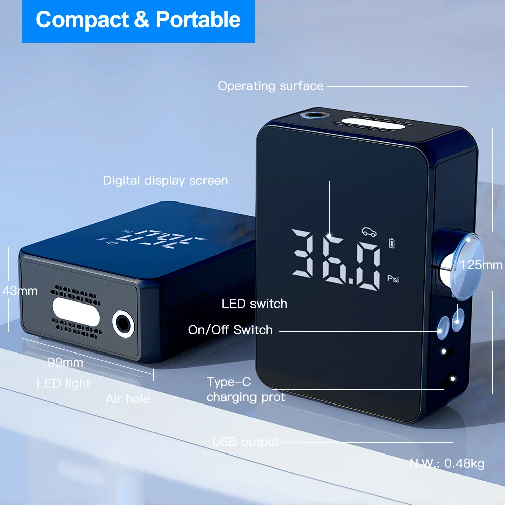 Manufactory 7.4V 2000mAH*2 Portable Emergency Compressor Air Compressor For Car Auto Pump Portable