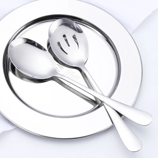 Роскошный большой кухонный скиммер из нержавеющей стали 410 кухонные принадлежности металлическая сервировочная ложка для большого соуса карри салата буфета