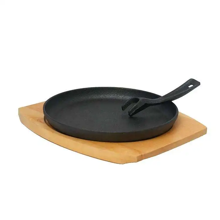 Mini round cast iron bbq grill plate with wood base for wood stove