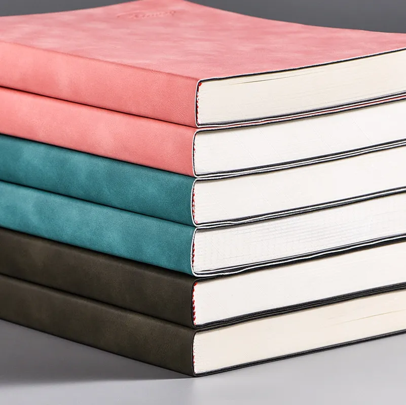 Custom Pink Black Brown Kraft Paper Cardboard Perfect Sew Binding Lay Flat Sketchbook Journal Blank Plain Soft Cover Notebook